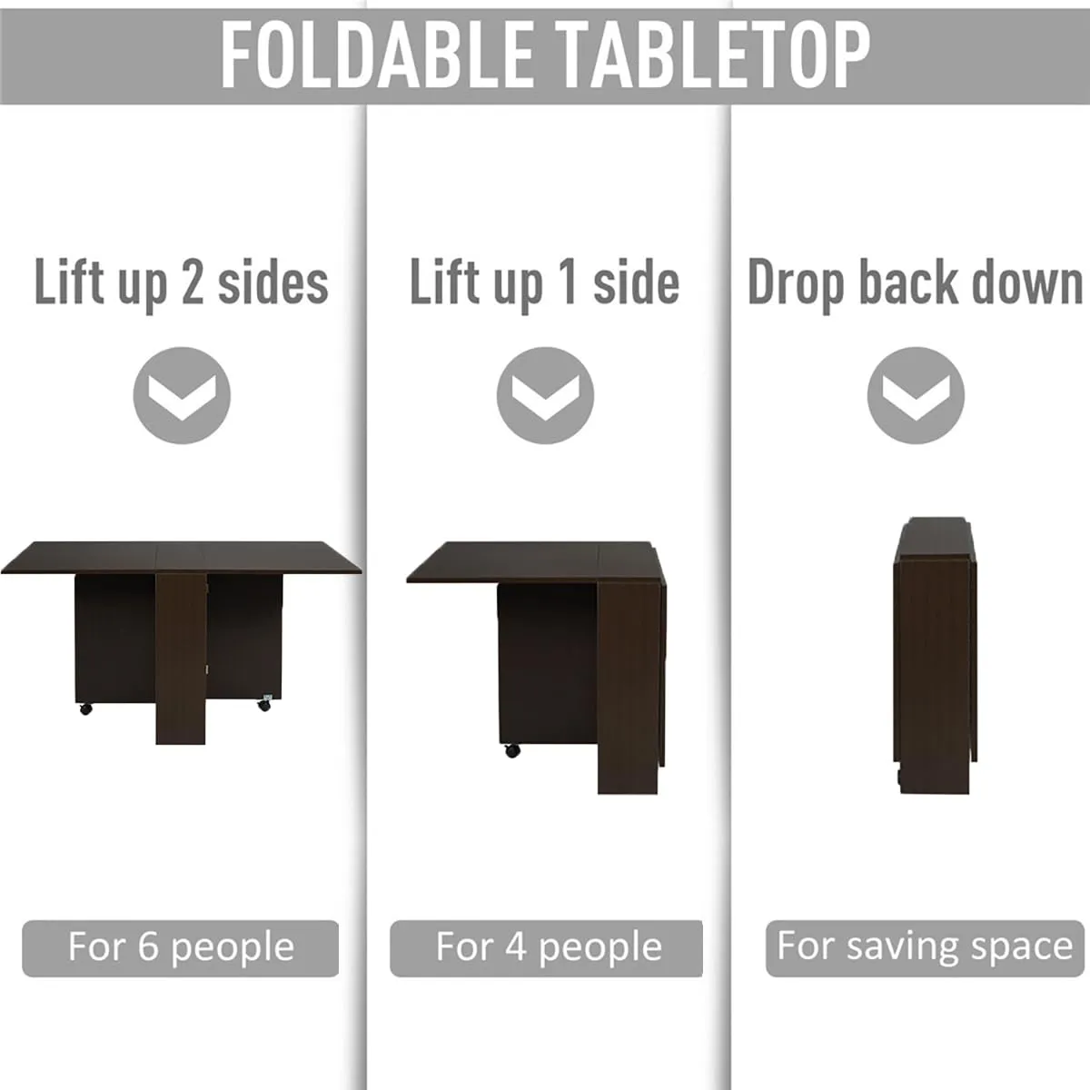 Folding Dining Table Drop Leaf for Small Spaces, Black Oak Finish, Multifunctional with Storage Racks - Image 6