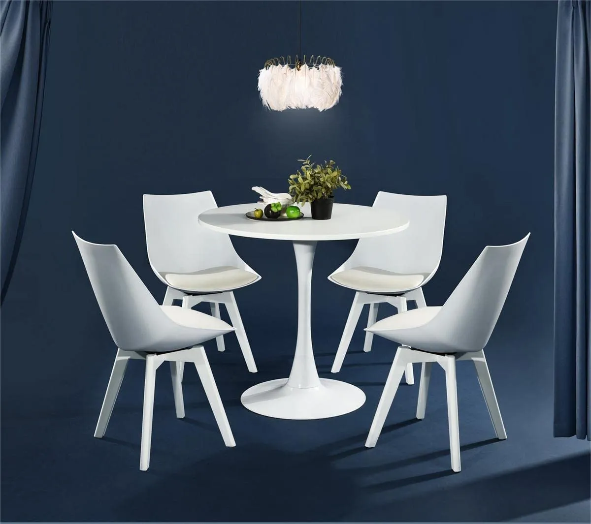 FurnitureR 31.5'' Modern Round Dining Table - White Pedestal Table for Kitchen, Office, Cafe - Image 3