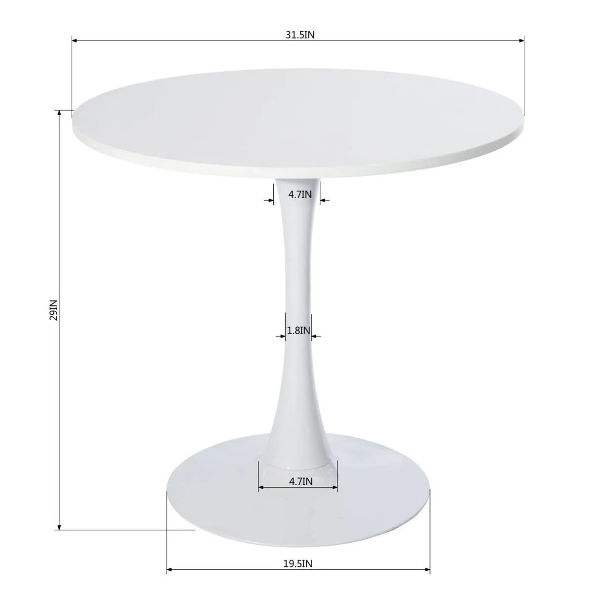 FurnitureR 31.5'' Modern Round Dining Table - White Pedestal Table for Kitchen, Office, Cafe - Image 4