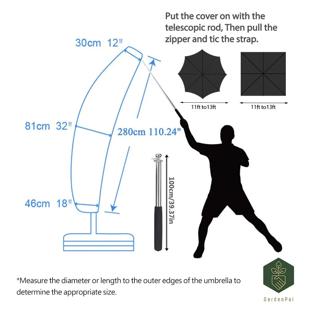Patio Umbrella Cover Waterproof with Zipper Rod, 420D Oxford for 11-13 Feet Cantilever Umbrellas - Image 2