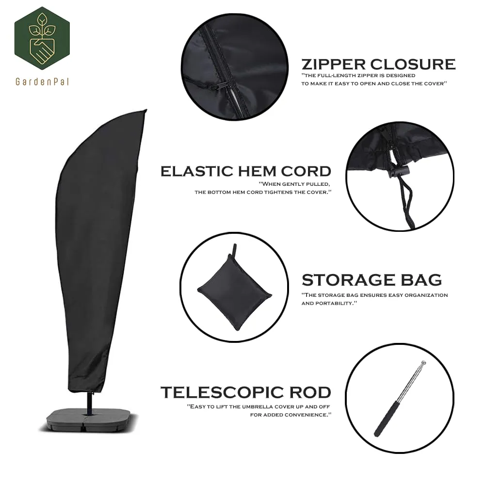 Patio Umbrella Cover Waterproof with Zipper Rod, 420D Oxford for 11-13 Feet Cantilever Umbrellas - Image 3