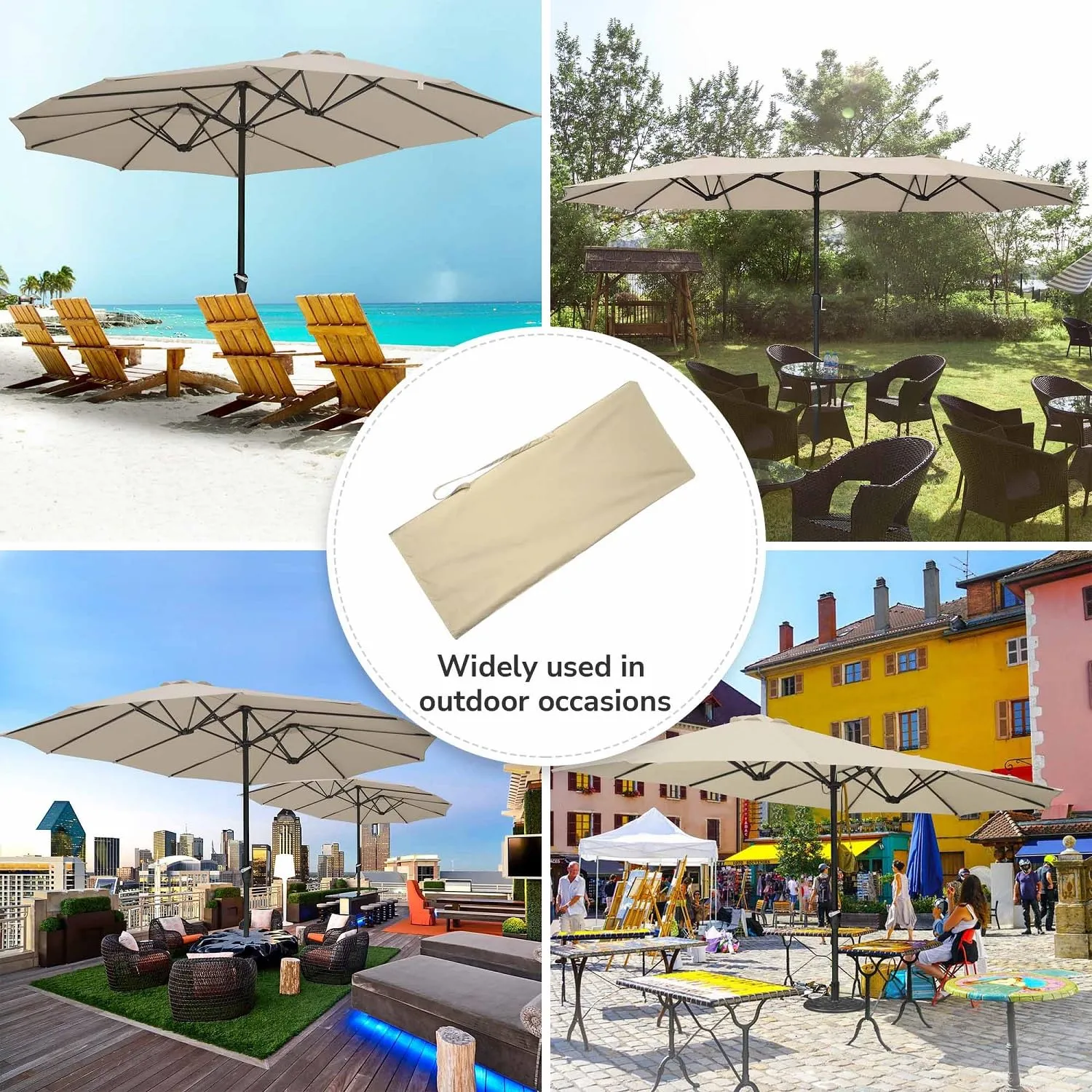 Portable Patio Umbrella Cover Bag for 14ft Double Side Umbrella with Drawstring and Zip - Image 2