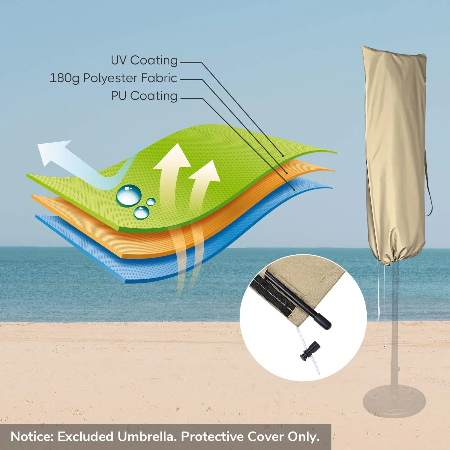 Portable Patio Umbrella Cover Bag for 14ft Double Side Umbrella with Drawstring and Zip - Image 4