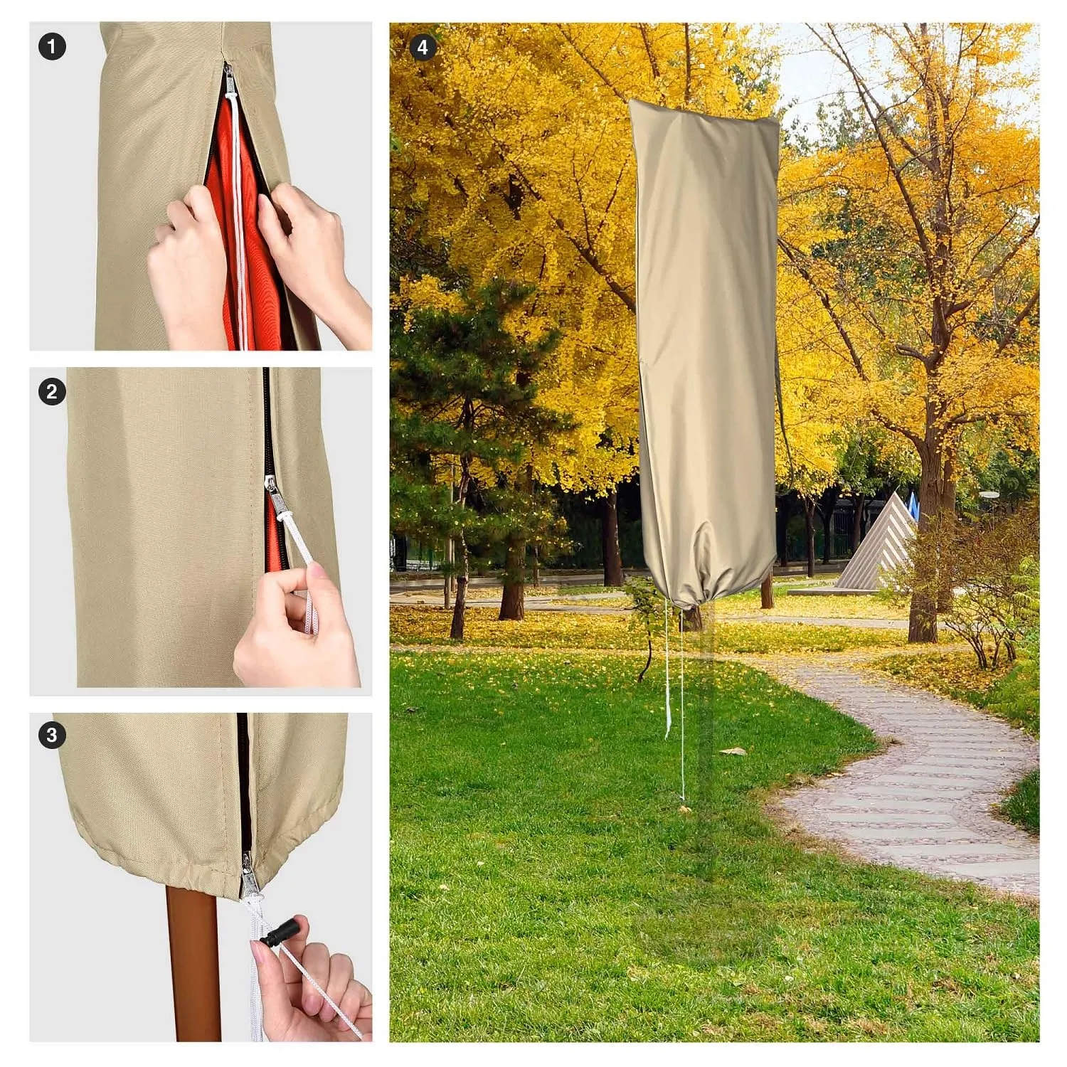 Portable Patio Umbrella Cover Bag for 14ft Double Side Umbrella with Drawstring and Zip - Image 7